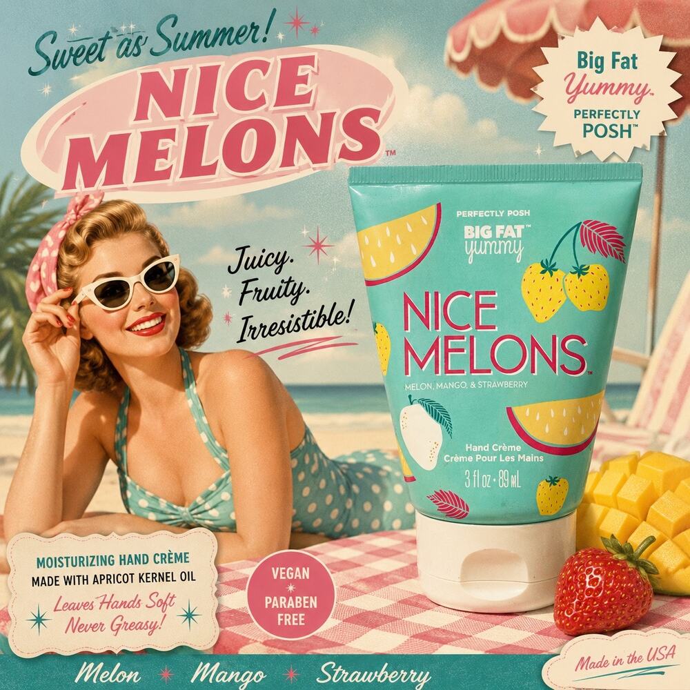 Perfectly Posh Big Fat Yummy Nice Melons Hand Creme 3 oz Melon Mango Strawberry
